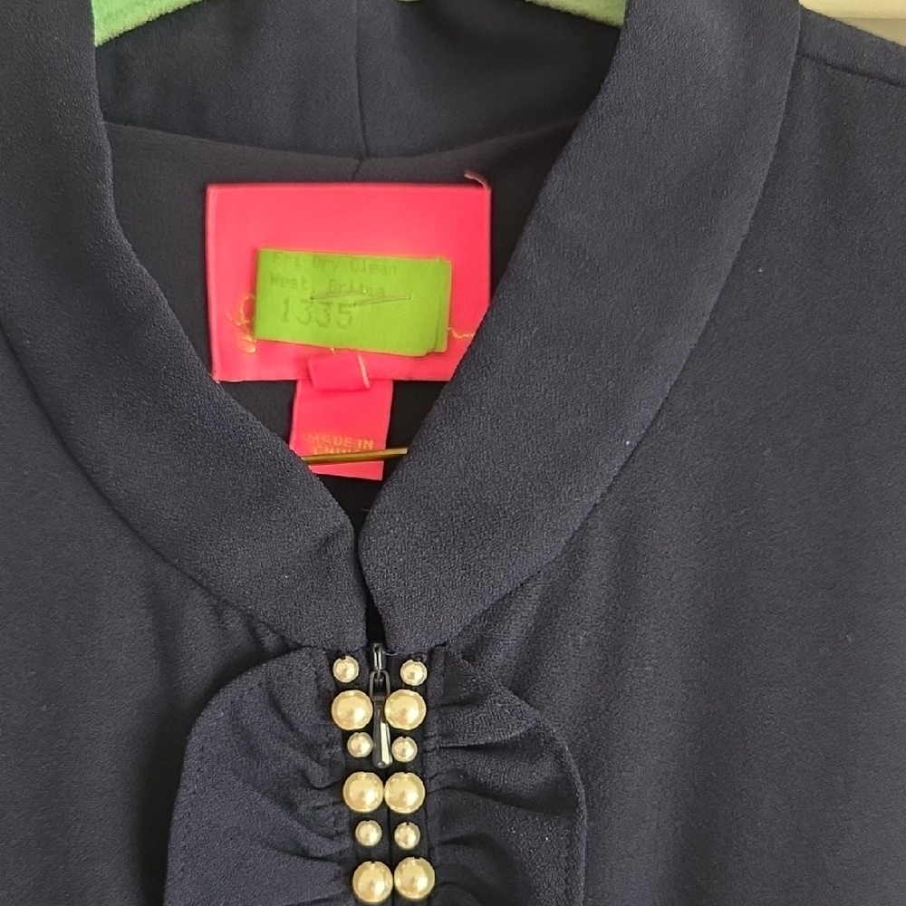 Lilly Pulitzer Navy Ruffled Sleeveless Mini Dress with Pearl Trim - Picture 2 of 3